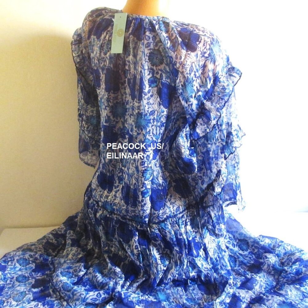 Debbie Katz Chiffon Midi Dress SMALL (4-6) Blue Paisley Tiered Flowy Boho $105 - Picture 6 of 10